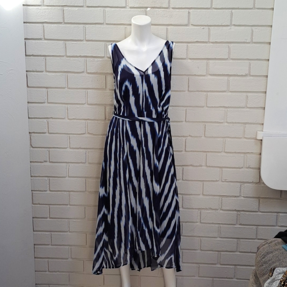 DKNY Navy Lined Belted Sheer Overla Maxi Dress Size 4